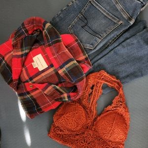 American Eagle Jeans and Flannel